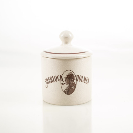 VASO PORTATABACCO LUBINSKI SHERLOCK HOLMES CILINDRICO PICCOLO CERAMICA BIANCA CRAQUELÉ