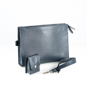 POCHETTE PORTASIGARI CARTUJANO CON PORTA-ACCESSORI ESTRAIBILE BLUE NAVY SAFFIANO