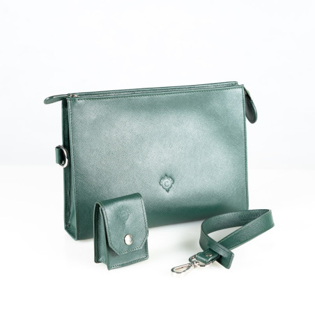 POCHETTE PORTASIGARI CARTUJANO CON PORTA-ACCESSORI ESTRAIBILE VERDE SAFFIANO